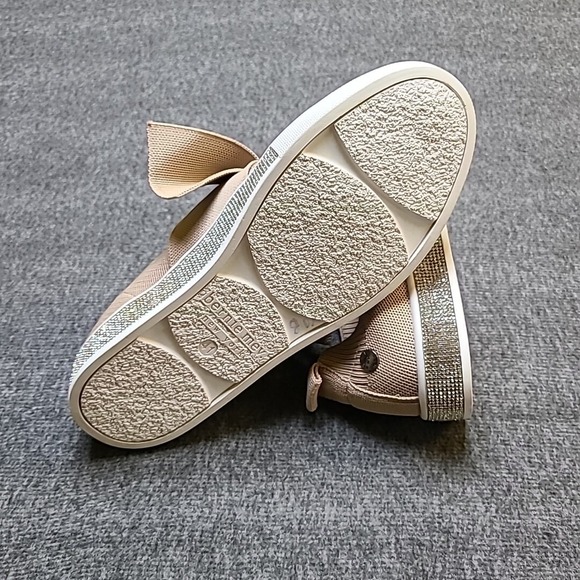 Bernie Mev New York Knit Slip On Sneakers Women's Size 41 Beige Bow Rhinestone - Picture 8 of 11